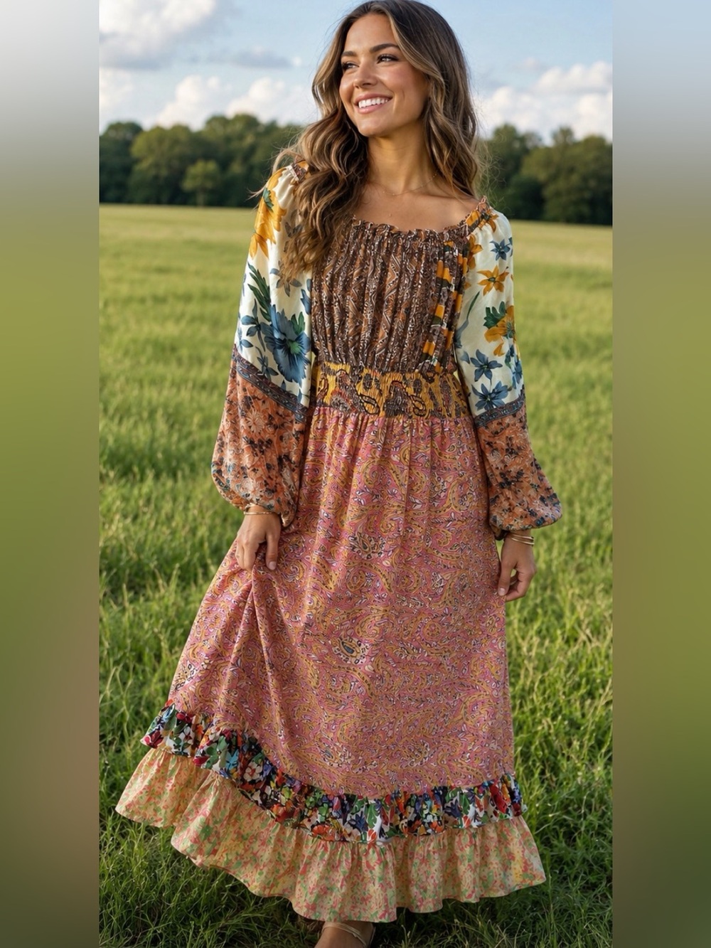 Earthbound Trading Co. Boho Maxi Dress Small Like New Fall Cottagecore Whimsy